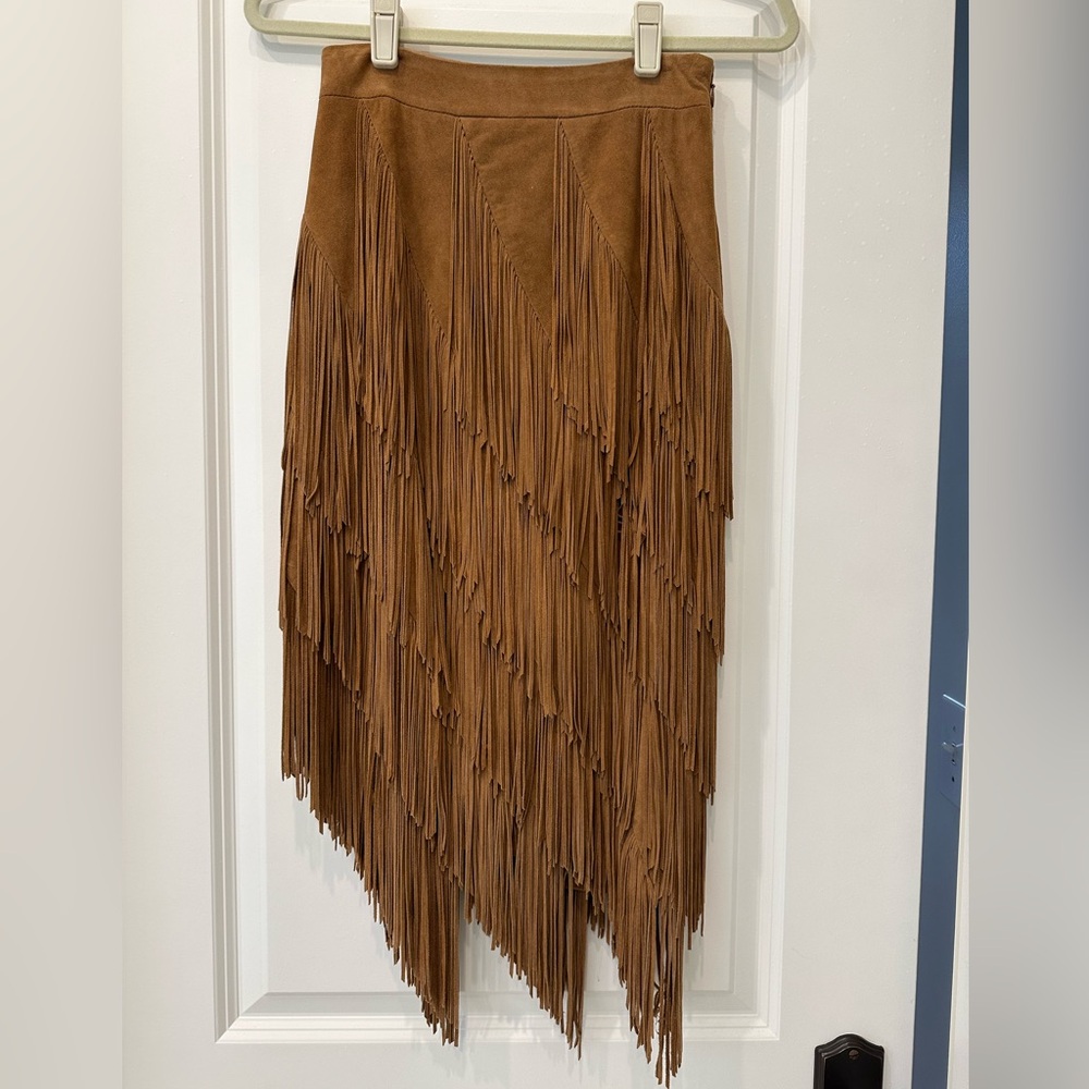 Intermix suede fringe skirt